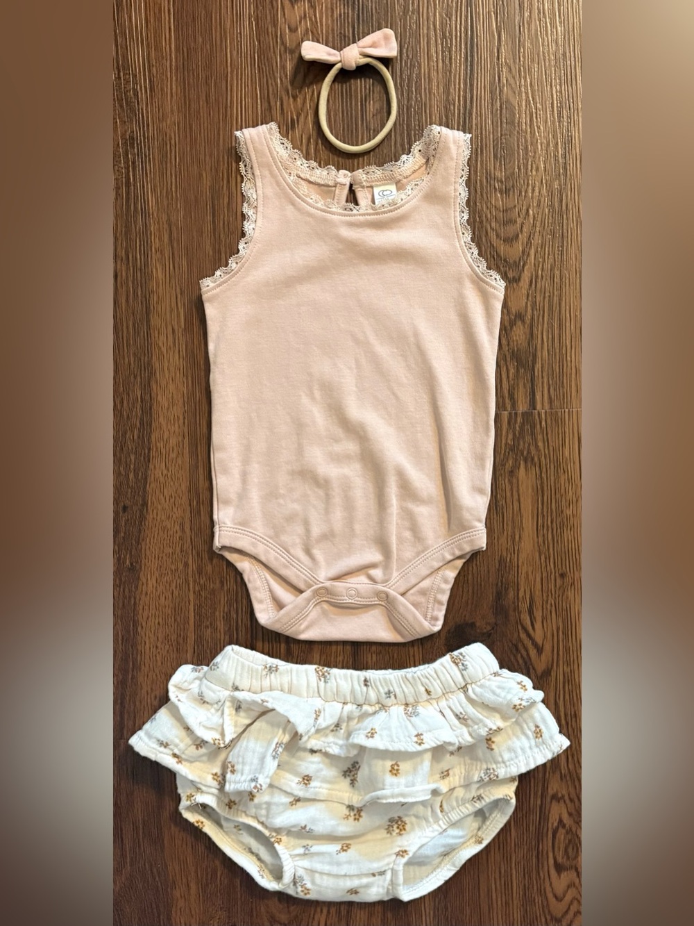 Colored Organics Lace Bodysuit, Bloomers, & Bow Headband